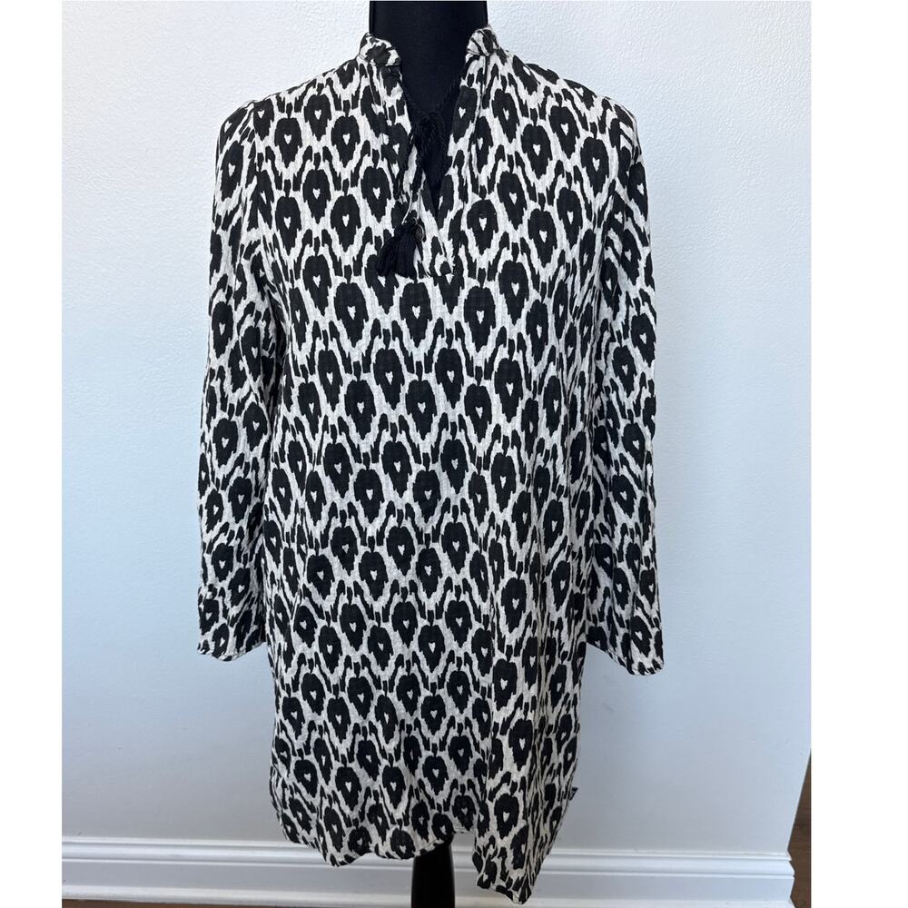 Abalulu Me & Mi Long Sleeve Tunic Top Graphic Black White Womens India Sz S/M